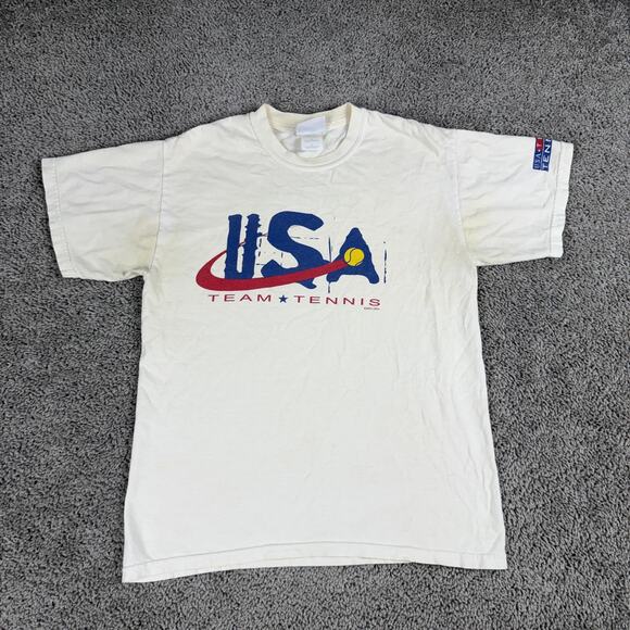 Vintage USTA USA Team Tennis Shirt Mens Medium White Staff Graphic 2000s - Picture 2 of 13